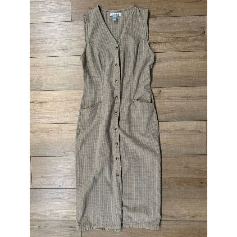 Vintage 80's Retro Gloria Vanderbilt Midi Button Front‎ Tan Dress S Small Womens - Picture 3 of 7